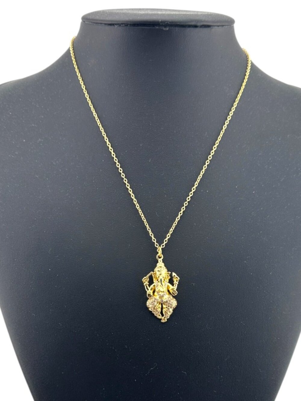 18K Gold Filled Ganesha CZ Pendant Necklace 16-18" Gold Filled Chain